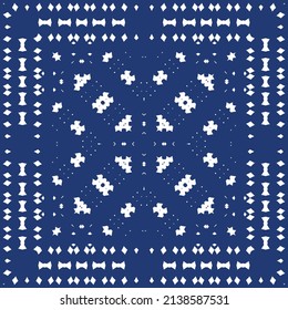 Portuguese ornamental azulejo ceramic. Minimal design. Vector seamless pattern elements. Blue vintage backdrop for wallpaper, web background, towels, print, surface texture, pillows.