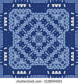 Portuguese ornamental azulejo ceramic. Minimal design. Vector seamless pattern elements. Blue vintage backdrop for wallpaper, web background, towels, print, surface texture, pillows.