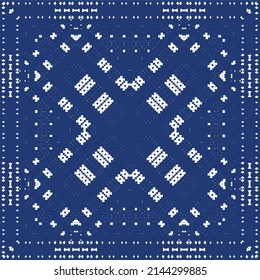 Portuguese ornamental azulejo ceramic. Minimal design. Vector seamless pattern elements. Blue vintage backdrop for wallpaper, web background, towels, print, surface texture, pillows.