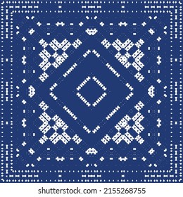 Portuguese ornamental azulejo ceramic. Minimal design. Vector seamless pattern elements. Blue vintage backdrop for wallpaper, web background, towels, print, surface texture, pillows.