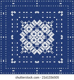Portuguese ornamental azulejo ceramic. Minimal design. Vector seamless pattern elements. Blue vintage backdrop for wallpaper, web background, towels, print, surface texture, pillows.