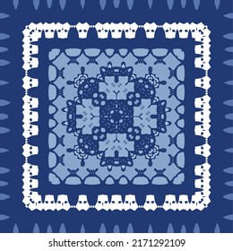 Portuguese ornamental azulejo ceramic. Minimal design. Vector seamless pattern elements. Blue vintage backdrop for wallpaper, web background, towels, print, surface texture, pillows.