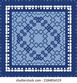 Portuguese ornamental azulejo ceramic. Minimal design. Vector seamless pattern elements. Blue vintage backdrop for wallpaper, web background, towels, print, surface texture, pillows.