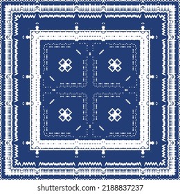 Portuguese ornamental azulejo ceramic. Minimal design. Vector seamless pattern elements. Blue vintage backdrop for wallpaper, web background, towels, print, surface texture, pillows.