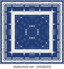 Portuguese ornamental azulejo ceramic. Minimal design. Vector seamless pattern elements. Blue vintage backdrop for wallpaper, web background, towels, print, surface texture, pillows.
