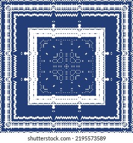 Portuguese ornamental azulejo ceramic. Minimal design. Vector seamless pattern elements. Blue vintage backdrop for wallpaper, web background, towels, print, surface texture, pillows.