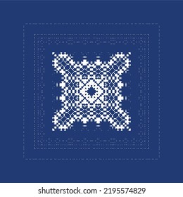 Portuguese ornamental azulejo ceramic. Minimal design. Vector seamless pattern elements. Blue vintage backdrop for wallpaper, web background, towels, print, surface texture, pillows.