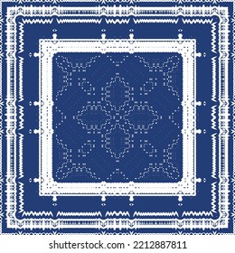 Portuguese ornamental azulejo ceramic. Minimal design. Vector seamless pattern elements. Blue vintage backdrop for wallpaper, web background, towels, print, surface texture, pillows.