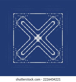 Portuguese ornamental azulejo ceramic. Minimal design. Vector seamless pattern elements. Blue vintage backdrop for wallpaper, web background, towels, print, surface texture, pillows.