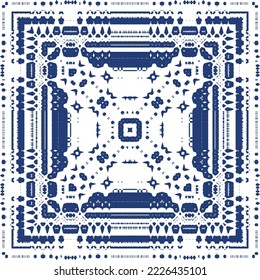 Portuguese ornamental azulejo ceramic. Minimal design. Vector seamless pattern texture. Blue vintage backdrop for wallpaper, web background, towels, print, surface texture, pillows.