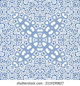 Portuguese ornamental azulejo ceramic. Original design. Vector seamless pattern watercolor. Blue vintage backdrop for wallpaper, web background, towels, print, surface texture, pillows.