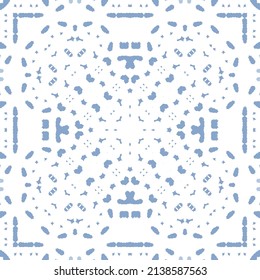Portuguese ornamental azulejo ceramic. Original design. Vector seamless pattern watercolor. Blue vintage backdrop for wallpaper, web background, towels, print, surface texture, pillows.