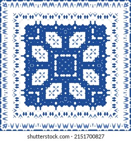 Portuguese ornamental azulejo ceramic. Original design. Vector seamless pattern watercolor. Blue vintage backdrop for wallpaper, web background, towels, print, surface texture, pillows.