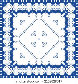 Portuguese ornamental azulejo ceramic. Original design. Vector seamless pattern watercolor. Blue vintage backdrop for wallpaper, web background, towels, print, surface texture, pillows.