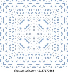 Portuguese ornamental azulejo ceramic. Original design. Vector seamless pattern watercolor. Blue vintage backdrop for wallpaper, web background, towels, print, surface texture, pillows.