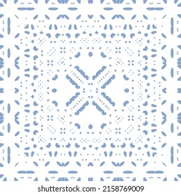 Portuguese ornamental azulejo ceramic. Original design. Vector seamless pattern watercolor. Blue vintage backdrop for wallpaper, web background, towels, print, surface texture, pillows.