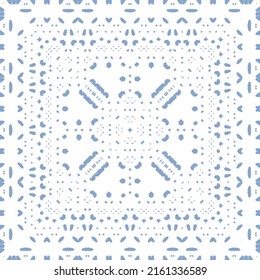 Portuguese ornamental azulejo ceramic. Original design. Vector seamless pattern watercolor. Blue vintage backdrop for wallpaper, web background, towels, print, surface texture, pillows.