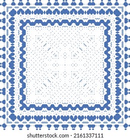 Portuguese ornamental azulejo ceramic. Original design. Vector seamless pattern watercolor. Blue vintage backdrop for wallpaper, web background, towels, print, surface texture, pillows.