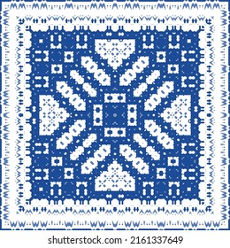 Portuguese ornamental azulejo ceramic. Original design. Vector seamless pattern watercolor. Blue vintage backdrop for wallpaper, web background, towels, print, surface texture, pillows.