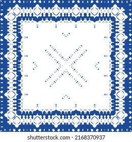 Portuguese ornamental azulejo ceramic. Original design. Vector seamless pattern watercolor. Blue vintage backdrop for wallpaper, web background, towels, print, surface texture, pillows.