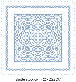 Portuguese ornamental azulejo ceramic. Original design. Vector seamless pattern watercolor. Blue vintage backdrop for wallpaper, web background, towels, print, surface texture, pillows.