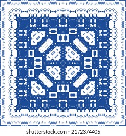 Portuguese ornamental azulejo ceramic. Original design. Vector seamless pattern watercolor. Blue vintage backdrop for wallpaper, web background, towels, print, surface texture, pillows.