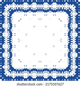 Portuguese ornamental azulejo ceramic. Original design. Vector seamless pattern watercolor. Blue vintage backdrop for wallpaper, web background, towels, print, surface texture, pillows.