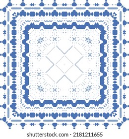 Portuguese ornamental azulejo ceramic. Original design. Vector seamless pattern watercolor. Blue vintage backdrop for wallpaper, web background, towels, print, surface texture, pillows.