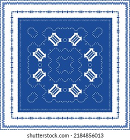 Portuguese ornamental azulejo ceramic. Original design. Vector seamless pattern watercolor. Blue vintage backdrop for wallpaper, web background, towels, print, surface texture, pillows.