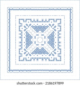 Portuguese ornamental azulejo ceramic. Original design. Vector seamless pattern watercolor. Blue vintage backdrop for wallpaper, web background, towels, print, surface texture, pillows.