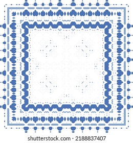 Portuguese ornamental azulejo ceramic. Original design. Vector seamless pattern watercolor. Blue vintage backdrop for wallpaper, web background, towels, print, surface texture, pillows.