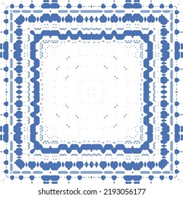 Portuguese ornamental azulejo ceramic. Original design. Vector seamless pattern watercolor. Blue vintage backdrop for wallpaper, web background, towels, print, surface texture, pillows.