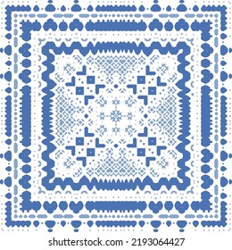 Portuguese ornamental azulejo ceramic. Original design. Vector seamless pattern watercolor. Blue vintage backdrop for wallpaper, web background, towels, print, surface texture, pillows.