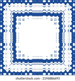 Portuguese ornamental azulejo ceramic. Original design. Vector seamless pattern watercolor. Blue vintage backdrop for wallpaper, web background, towels, print, surface texture, pillows.
