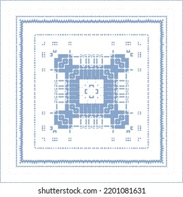 Portuguese ornamental azulejo ceramic. Original design. Vector seamless pattern watercolor. Blue vintage backdrop for wallpaper, web background, towels, print, surface texture, pillows.