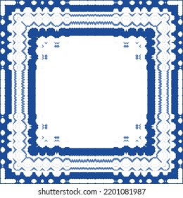 Portuguese ornamental azulejo ceramic. Original design. Vector seamless pattern watercolor. Blue vintage backdrop for wallpaper, web background, towels, print, surface texture, pillows.