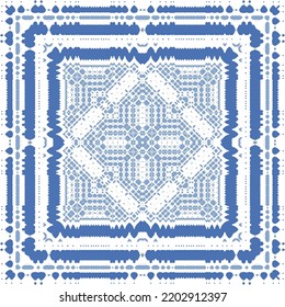 Portuguese ornamental azulejo ceramic. Original design. Vector seamless pattern watercolor. Blue vintage backdrop for wallpaper, web background, towels, print, surface texture, pillows.