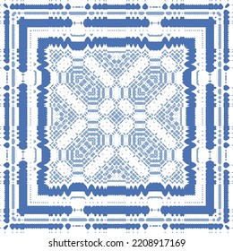 Portuguese ornamental azulejo ceramic. Original design. Vector seamless pattern watercolor. Blue vintage backdrop for wallpaper, web background, towels, print, surface texture, pillows.
