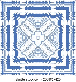 Portuguese ornamental azulejo ceramic. Original design. Vector seamless pattern watercolor. Blue vintage backdrop for wallpaper, web background, towels, print, surface texture, pillows.