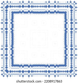 Portuguese ornamental azulejo ceramic. Original design. Vector seamless pattern watercolor. Blue vintage backdrop for wallpaper, web background, towels, print, surface texture, pillows.