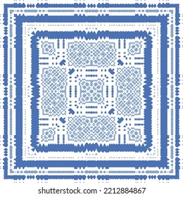 Portuguese ornamental azulejo ceramic. Original design. Vector seamless pattern watercolor. Blue vintage backdrop for wallpaper, web background, towels, print, surface texture, pillows.