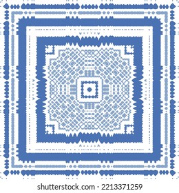 Portuguese ornamental azulejo ceramic. Original design. Vector seamless pattern watercolor. Blue vintage backdrop for wallpaper, web background, towels, print, surface texture, pillows.