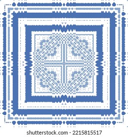 Portuguese ornamental azulejo ceramic. Original design. Vector seamless pattern watercolor. Blue vintage backdrop for wallpaper, web background, towels, print, surface texture, pillows.