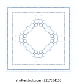 Portuguese ornamental azulejo ceramic. Original design. Vector seamless pattern watercolor. Blue vintage backdrop for wallpaper, web background, towels, print, surface texture, pillows.