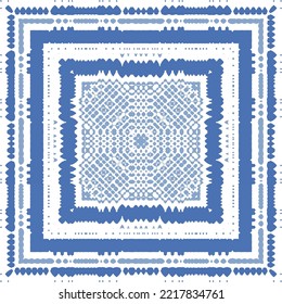 Portuguese ornamental azulejo ceramic. Original design. Vector seamless pattern watercolor. Blue vintage backdrop for wallpaper, web background, towels, print, surface texture, pillows.