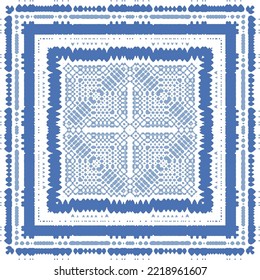 Portuguese ornamental azulejo ceramic. Original design. Vector seamless pattern watercolor. Blue vintage backdrop for wallpaper, web background, towels, print, surface texture, pillows.