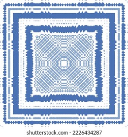 Portuguese ornamental azulejo ceramic. Original design. Vector seamless pattern watercolor. Blue vintage backdrop for wallpaper, web background, towels, print, surface texture, pillows.
