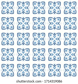 Portuguese ornamental azulejo ceramic pattern seamless vintage tiles, Texture of ceramic tiles in oriental style. Portugal ceramic tiles laid out on the wall. 