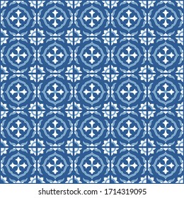 Portuguese ornamental azulejo ceramic pattern seamless vintage tiles, Texture of ceramic tiles in oriental style. Portugal ceramic tiles laid out on the wall. 