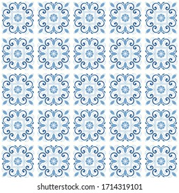 Portuguese ornamental azulejo ceramic pattern seamless vintage tiles, Texture of ceramic tiles in oriental style. Portugal ceramic tiles laid out on the wall. 